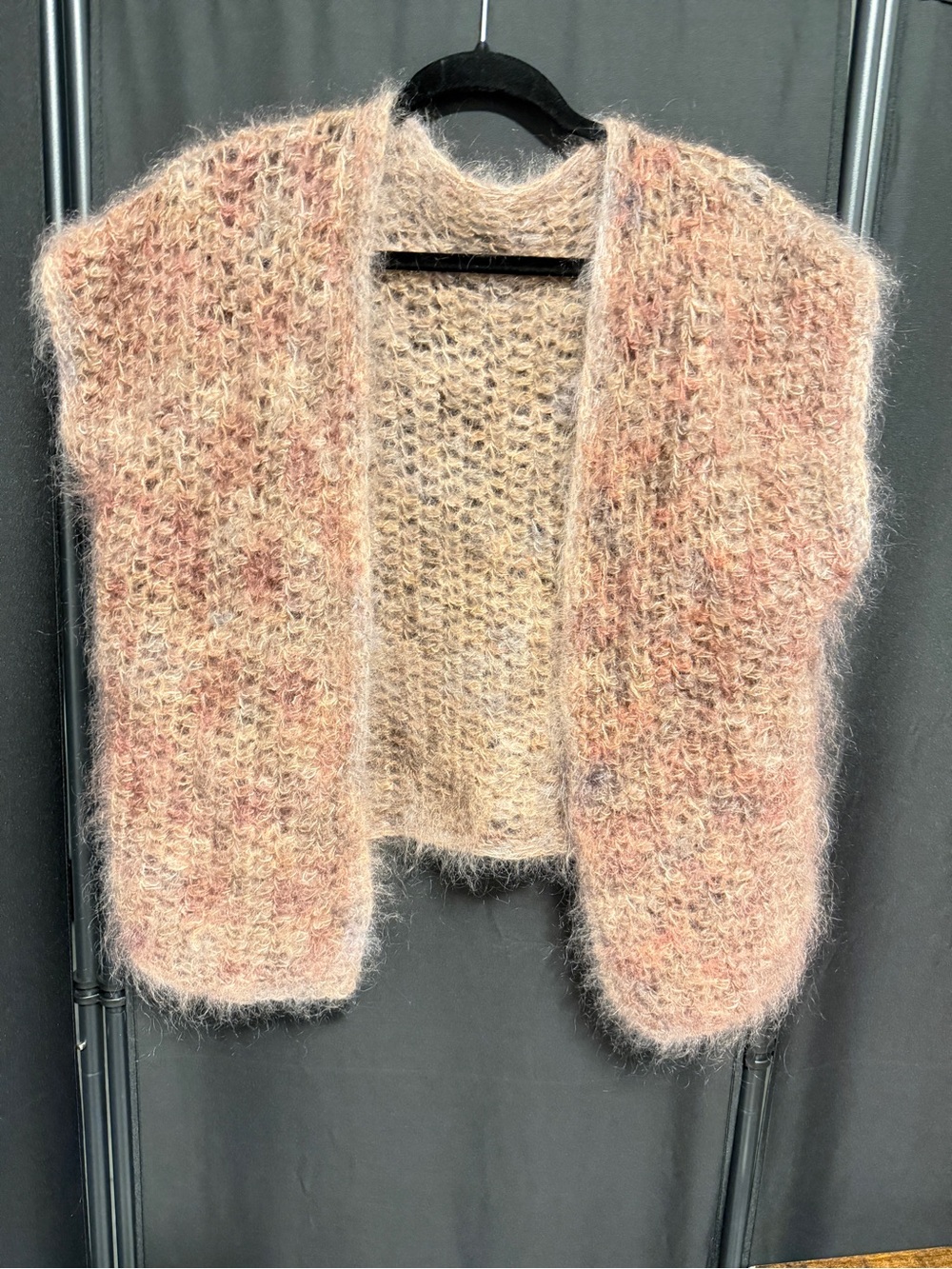 Hand-Knit Pink Multi Fuzzy Open-Front Women's Sweater Vest